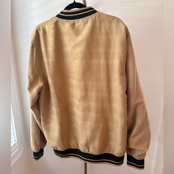 Distortion Tan Bomber Jacket Men’s XXL Varsity Style Zip Front Lightweight - Picture 3 of 5